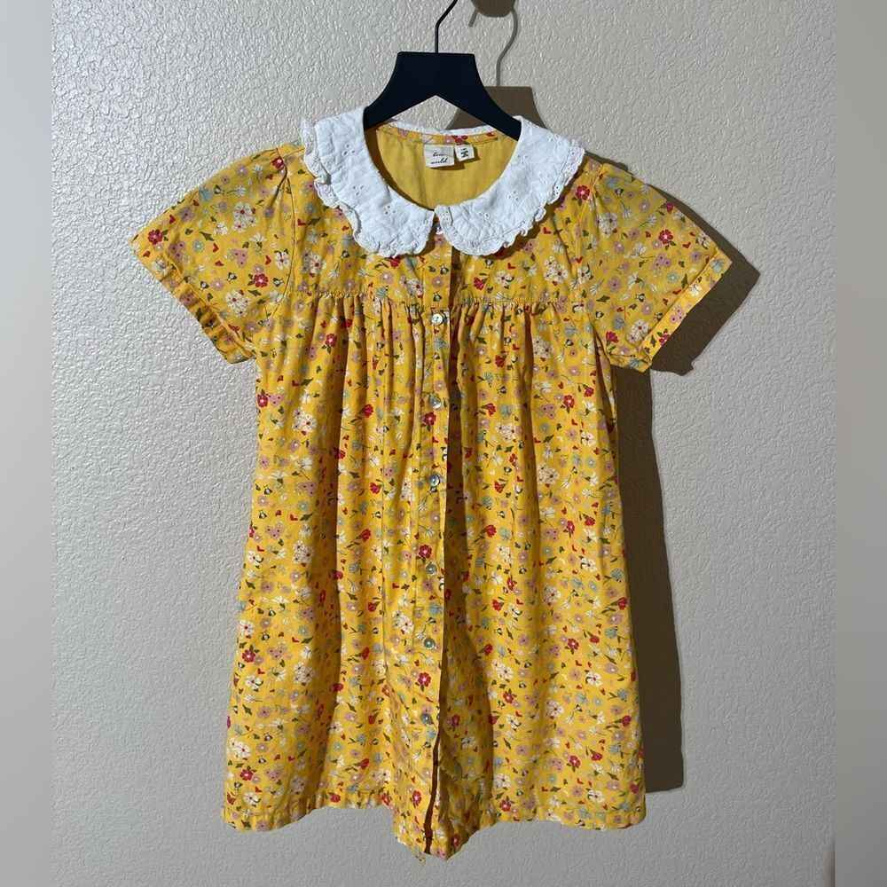 Floral Yellow Kids Dress with White Collar